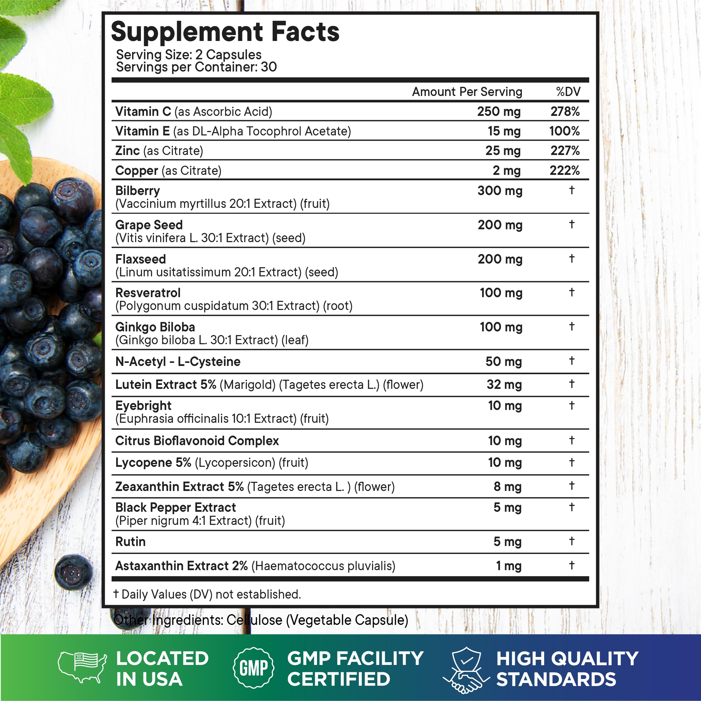 Superfood MD Bilberry Extract Capsules side view showing capsule details