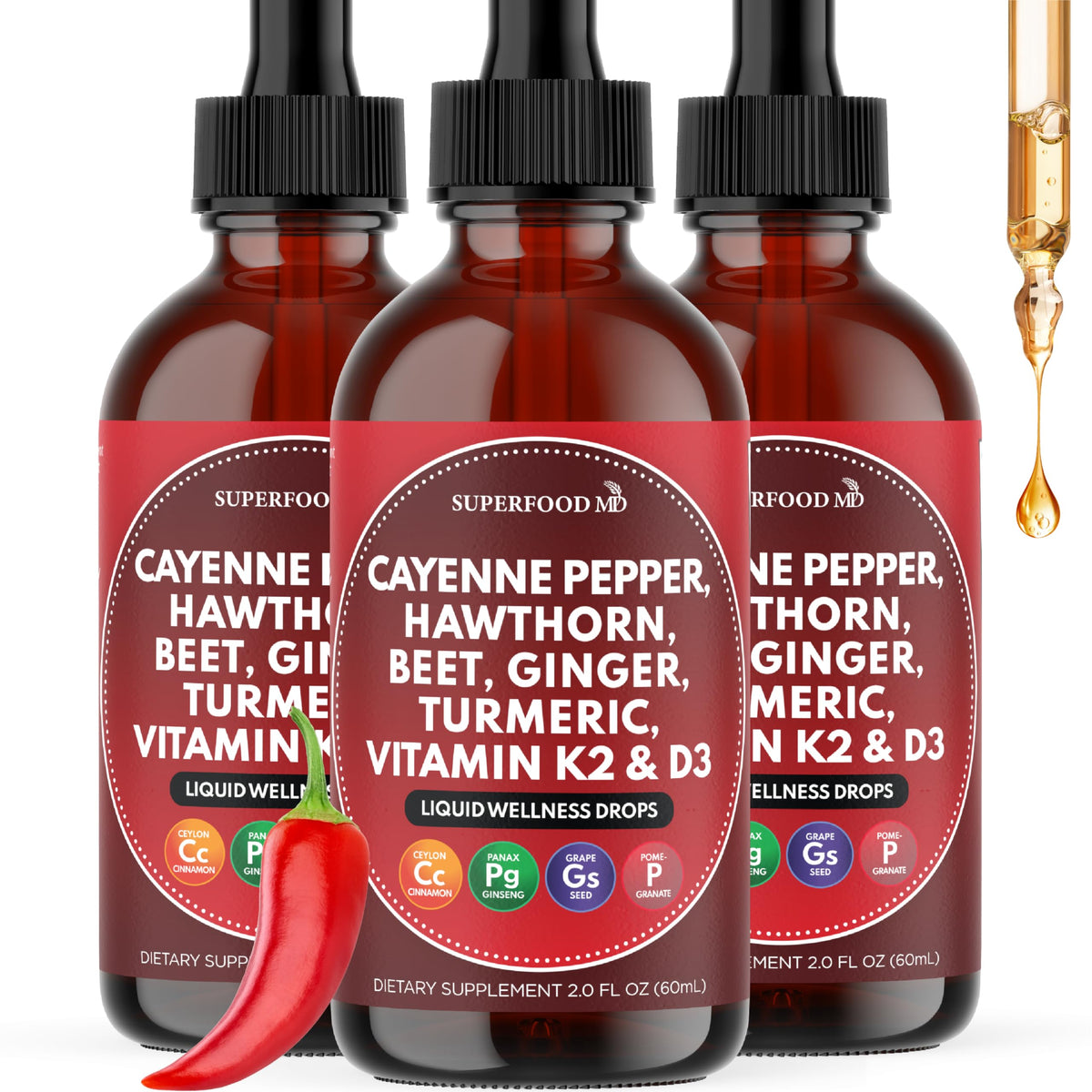 Superfood MD Cayenne Pepper Liquid Drops 198g front view