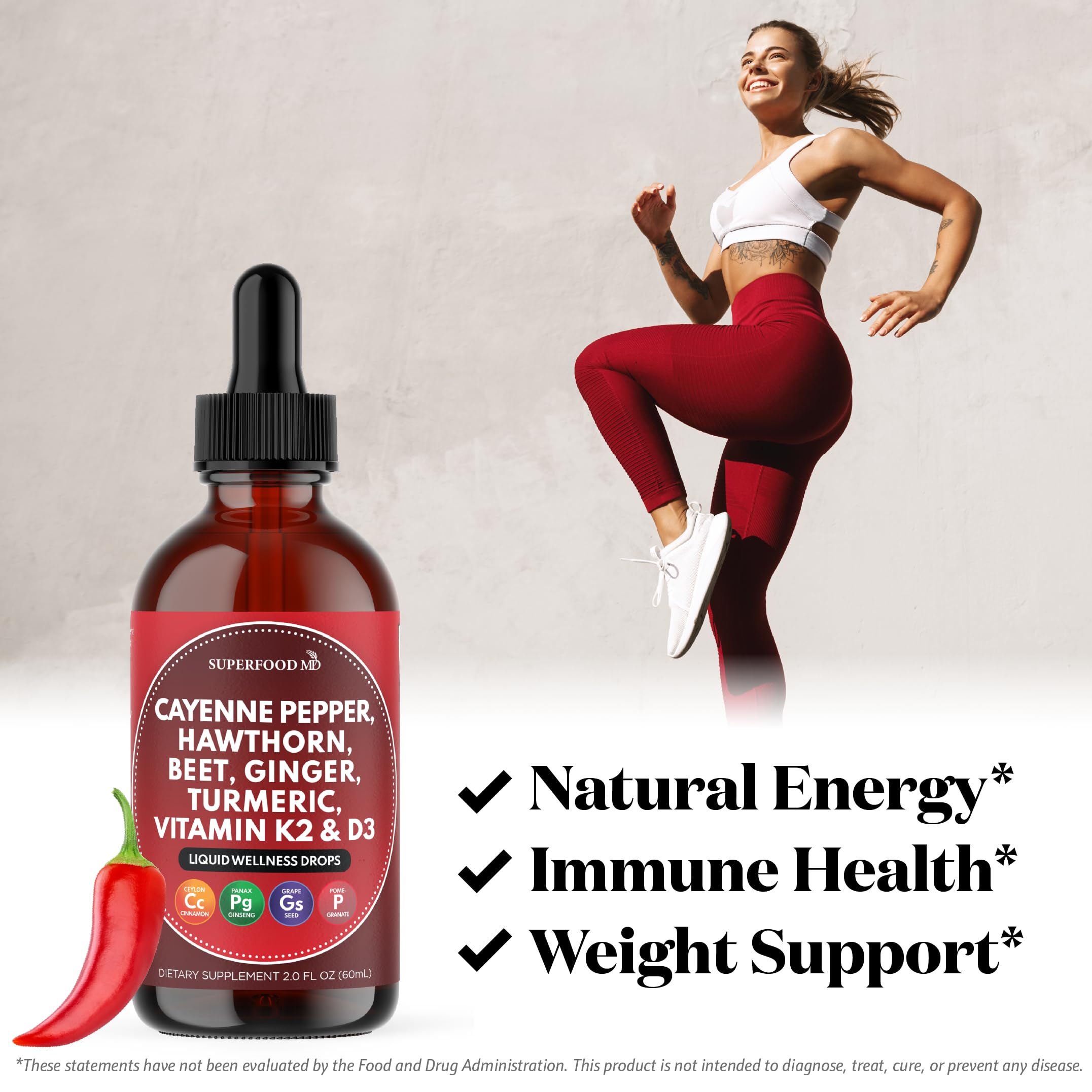Superfood MD Cayenne Pepper Liquid Drops 198g label close-up