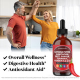 Superfood MD Cayenne Pepper Liquid Drops 198g with herbs background