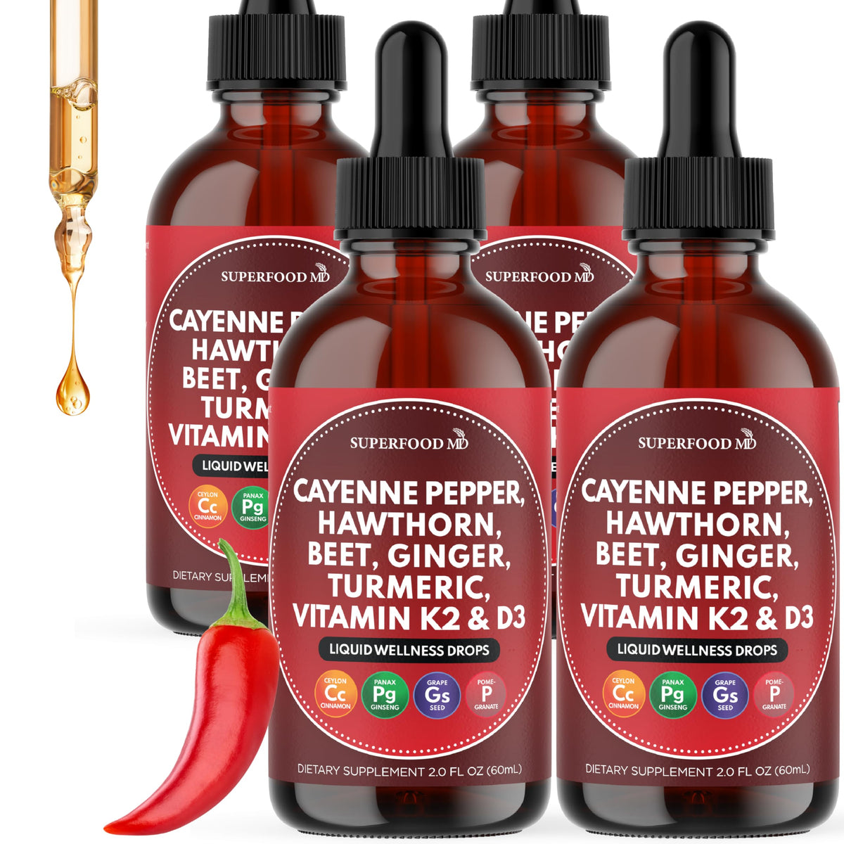 Superfood MD Cayenne Pepper Liquid Drops front view