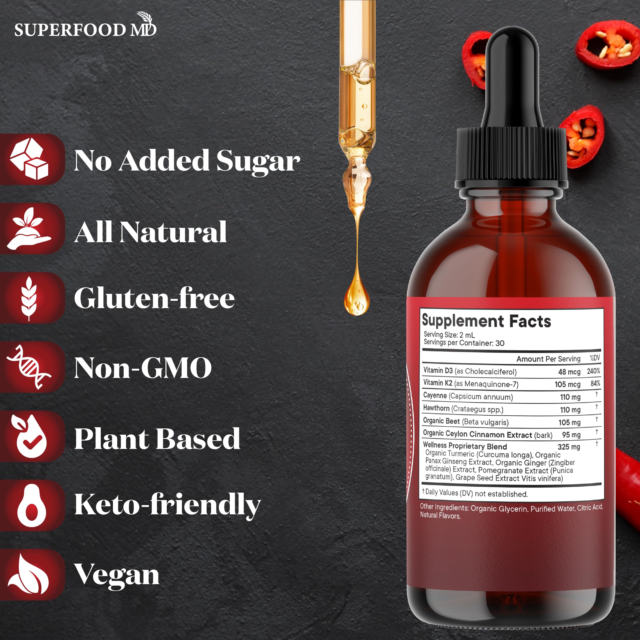 Superfood MD Cayenne Pepper Liquid Drops side view