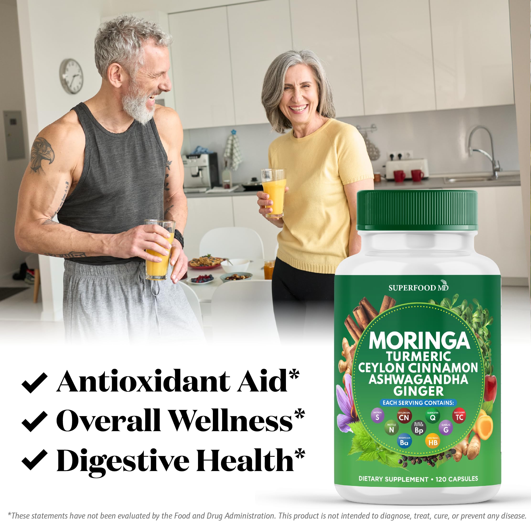 Superfood MD Moringa Turmeric Joint Support Supplement ingredients close-up