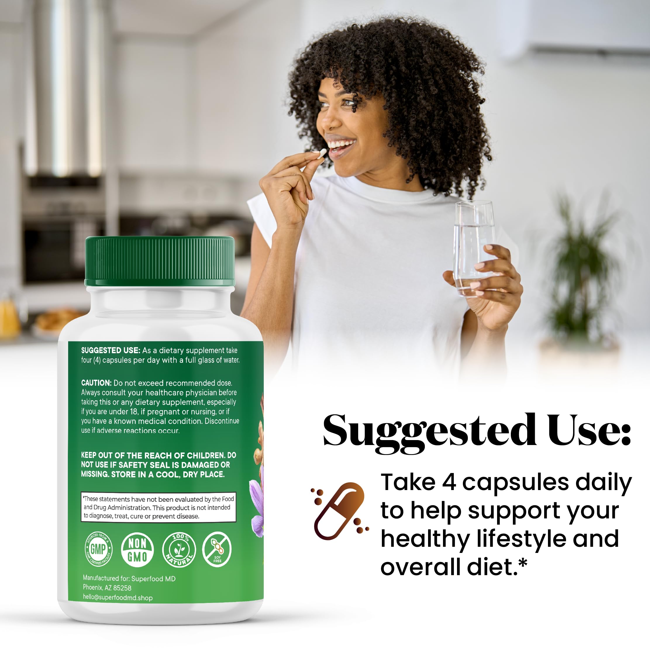 Superfood MD Moringa Turmeric Joint Support Supplement with measuring spoon