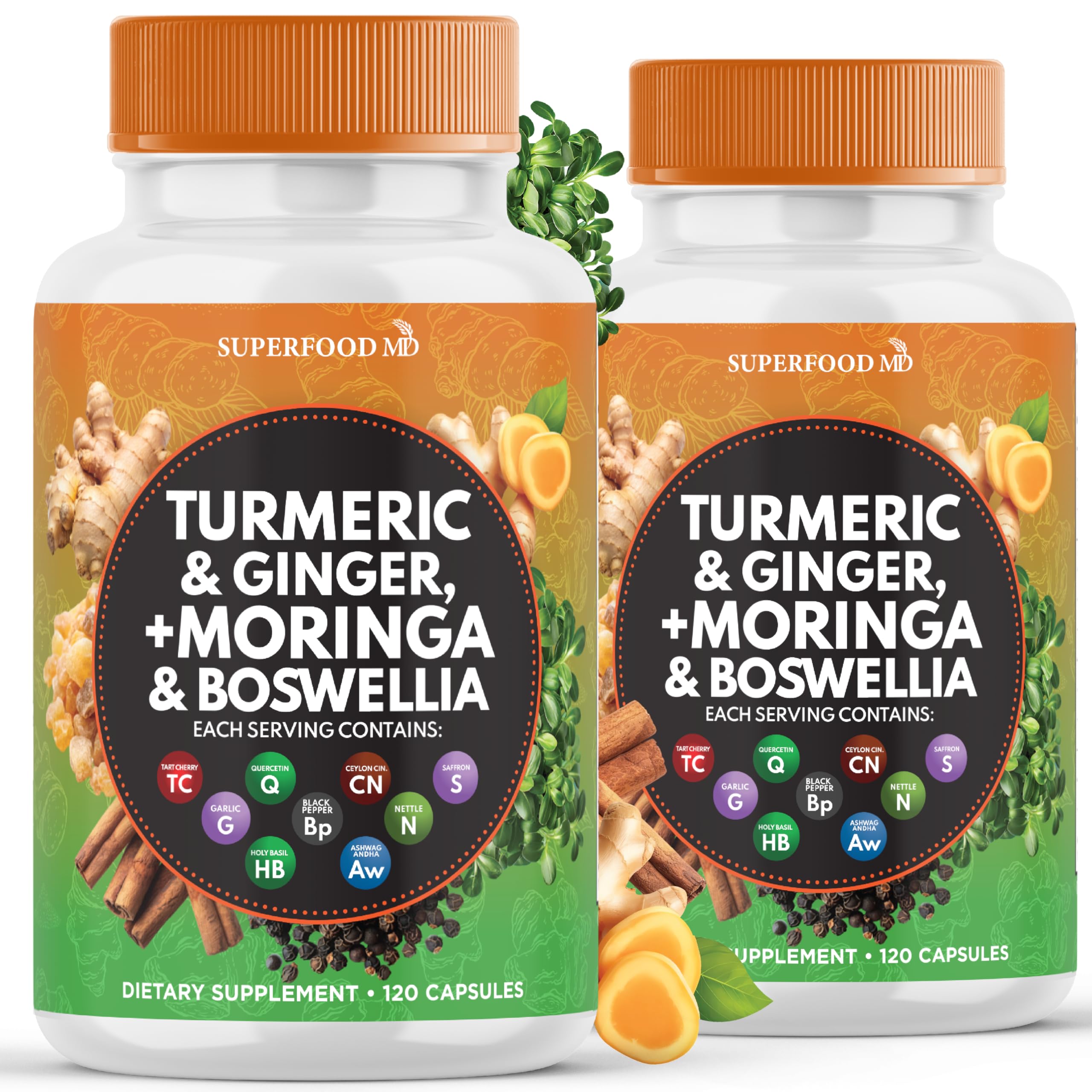 Superfood MD Moringa with Turmeric Curcumin Capsules front view