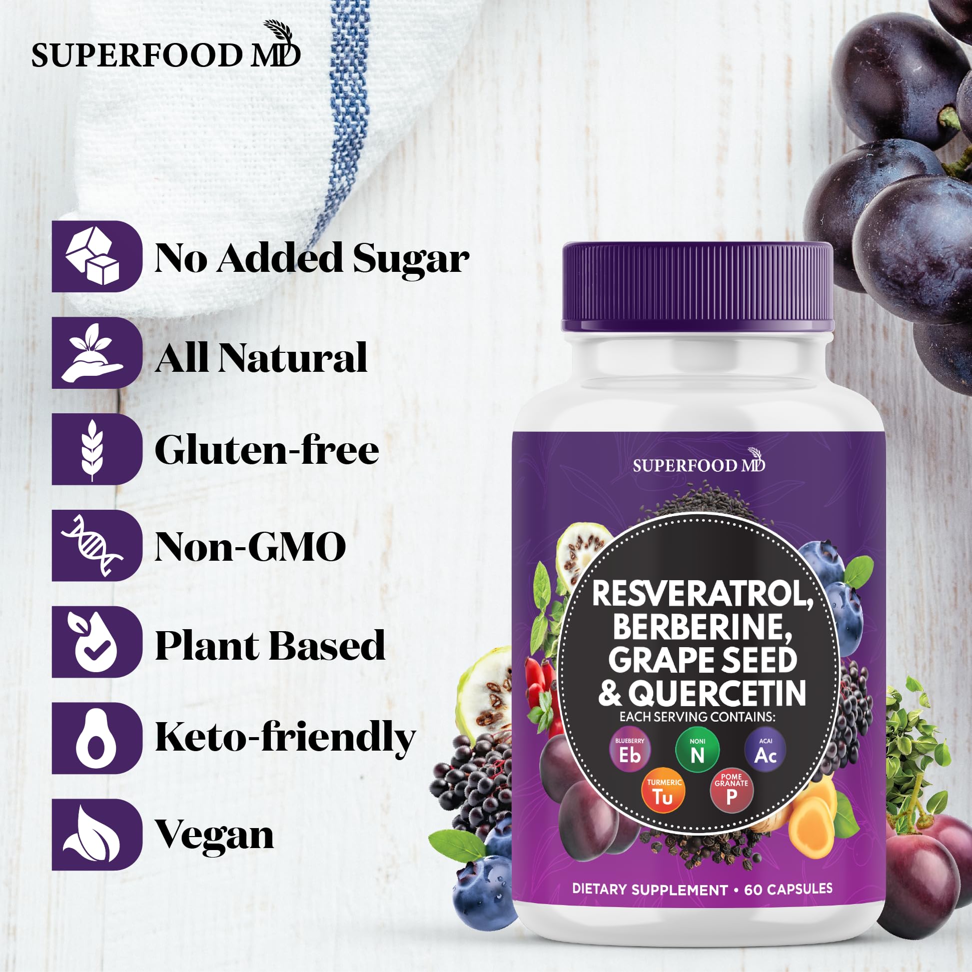 Superfood MD Noni Supplement packaging and nutritional facts