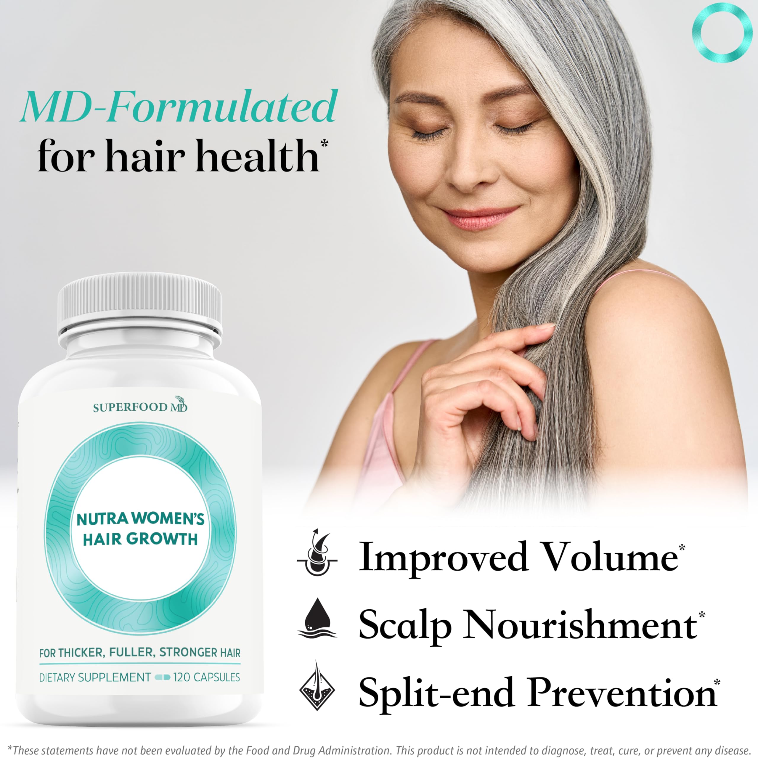 Superfood MD Nutra Women's Hair Growth Supplement bottle side view