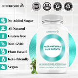 Superfood MD Nutra Women's Hair Growth Supplement displayed with lifestyle setup