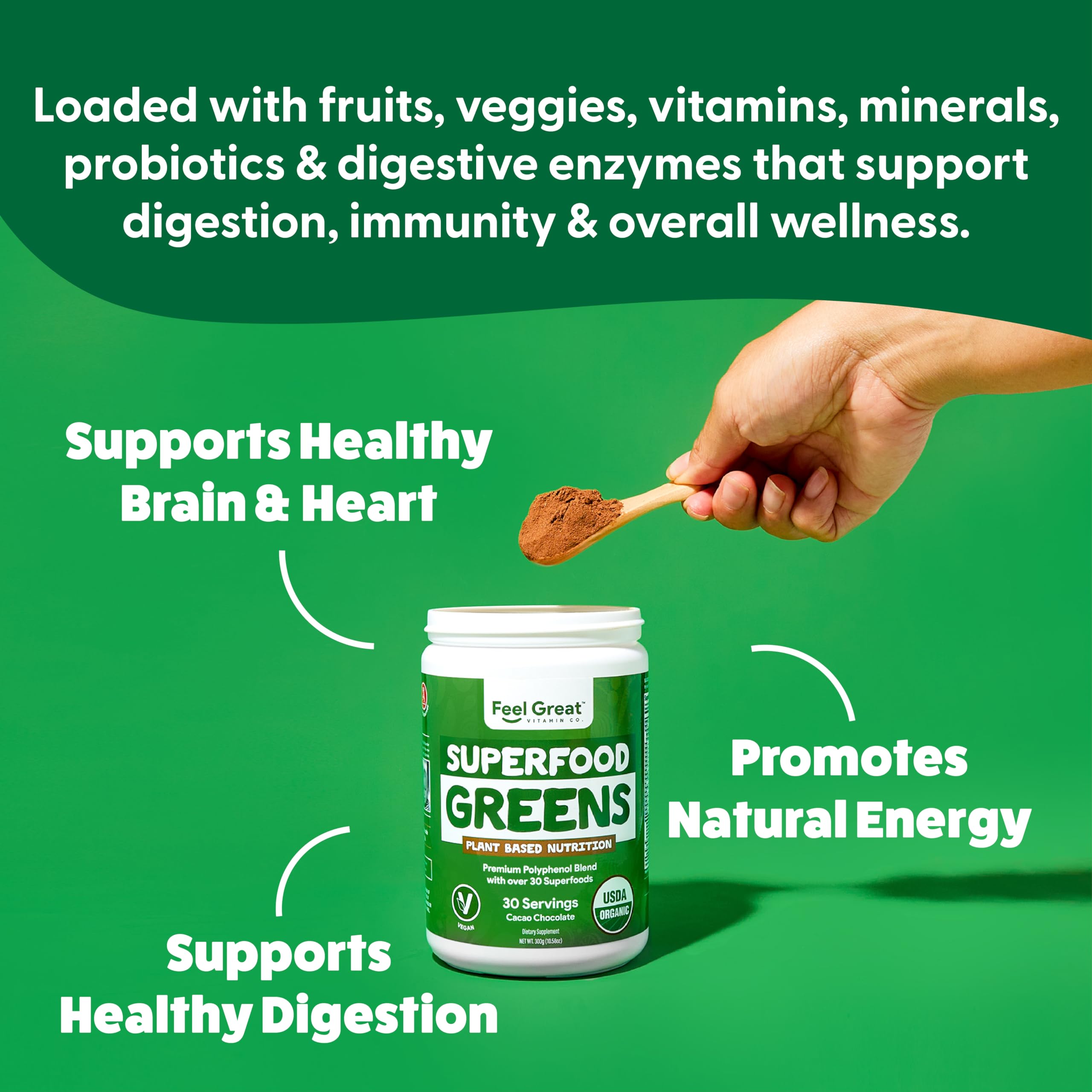 Superfood Reds and Greens Powder mixed in a smoothie