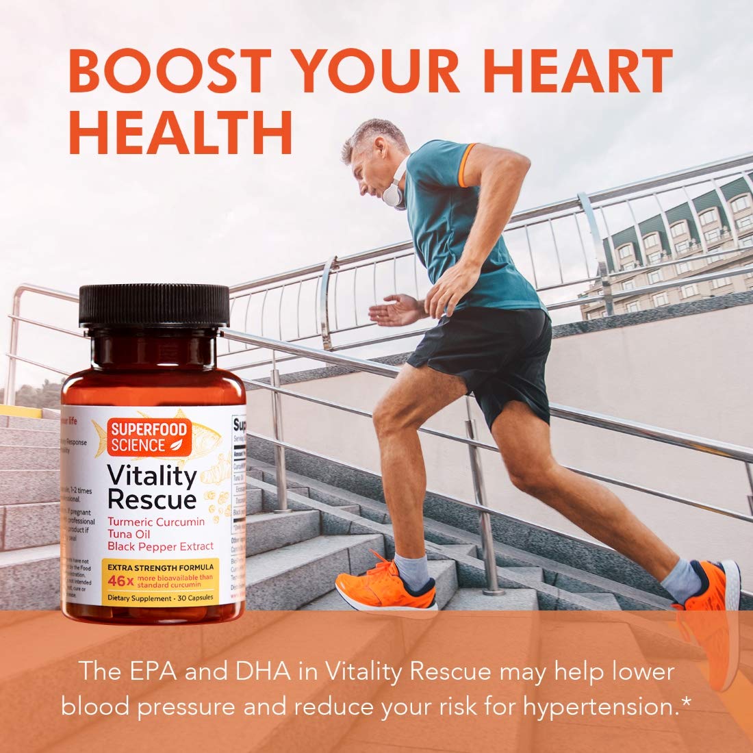 Superfood Science Vitality Rescue Omega-3 + Turmeric capsule in hand