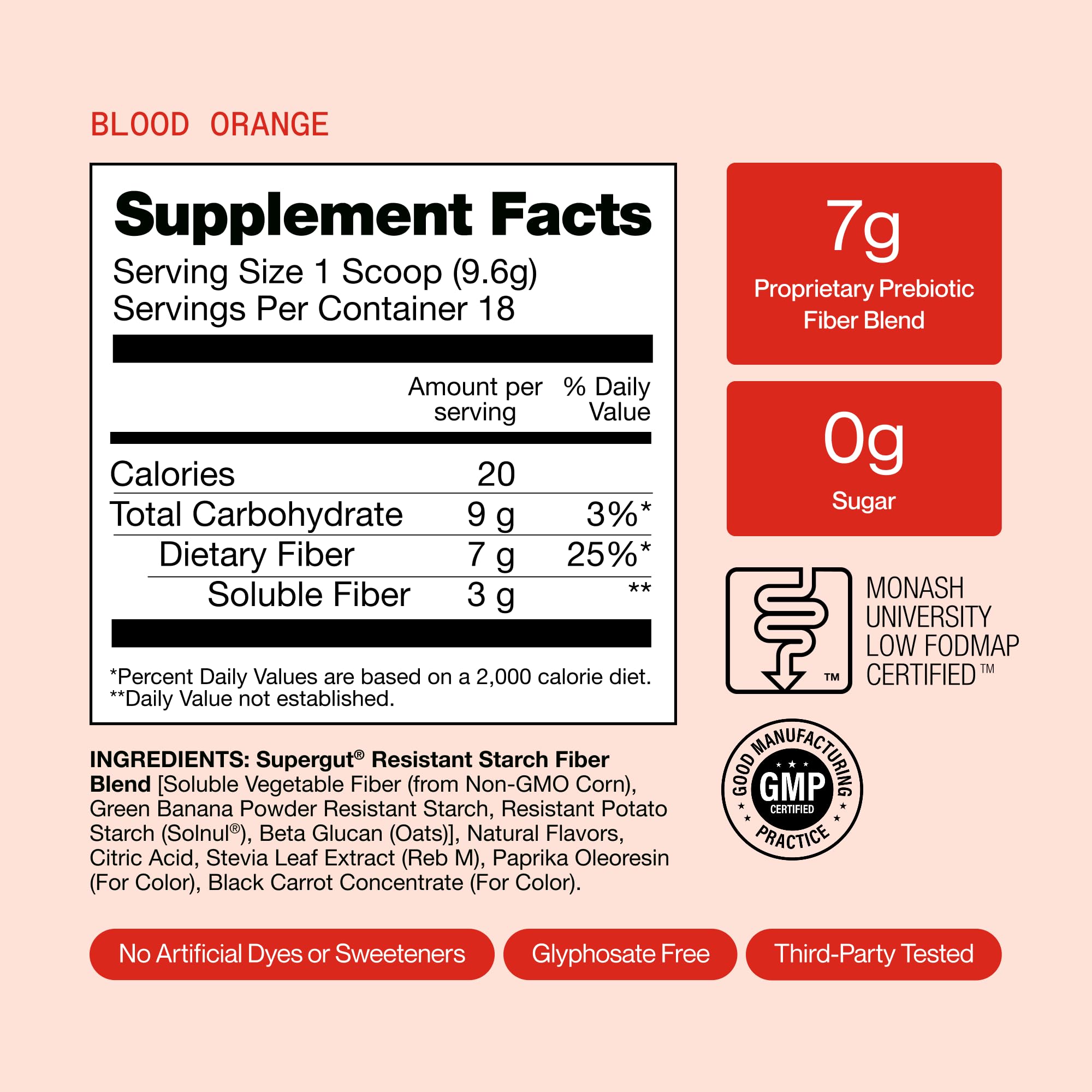 Supergut Blood Orange GLP-1 support showing serving size scoop