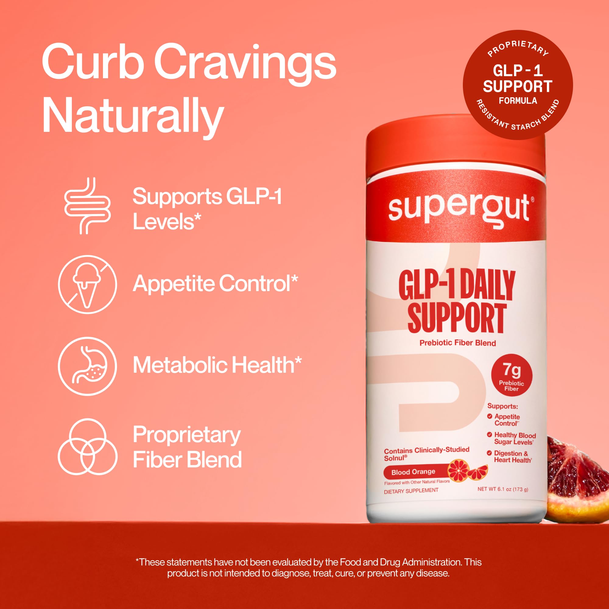 Supergut Blood Orange GLP-1 support side view with nutritional information