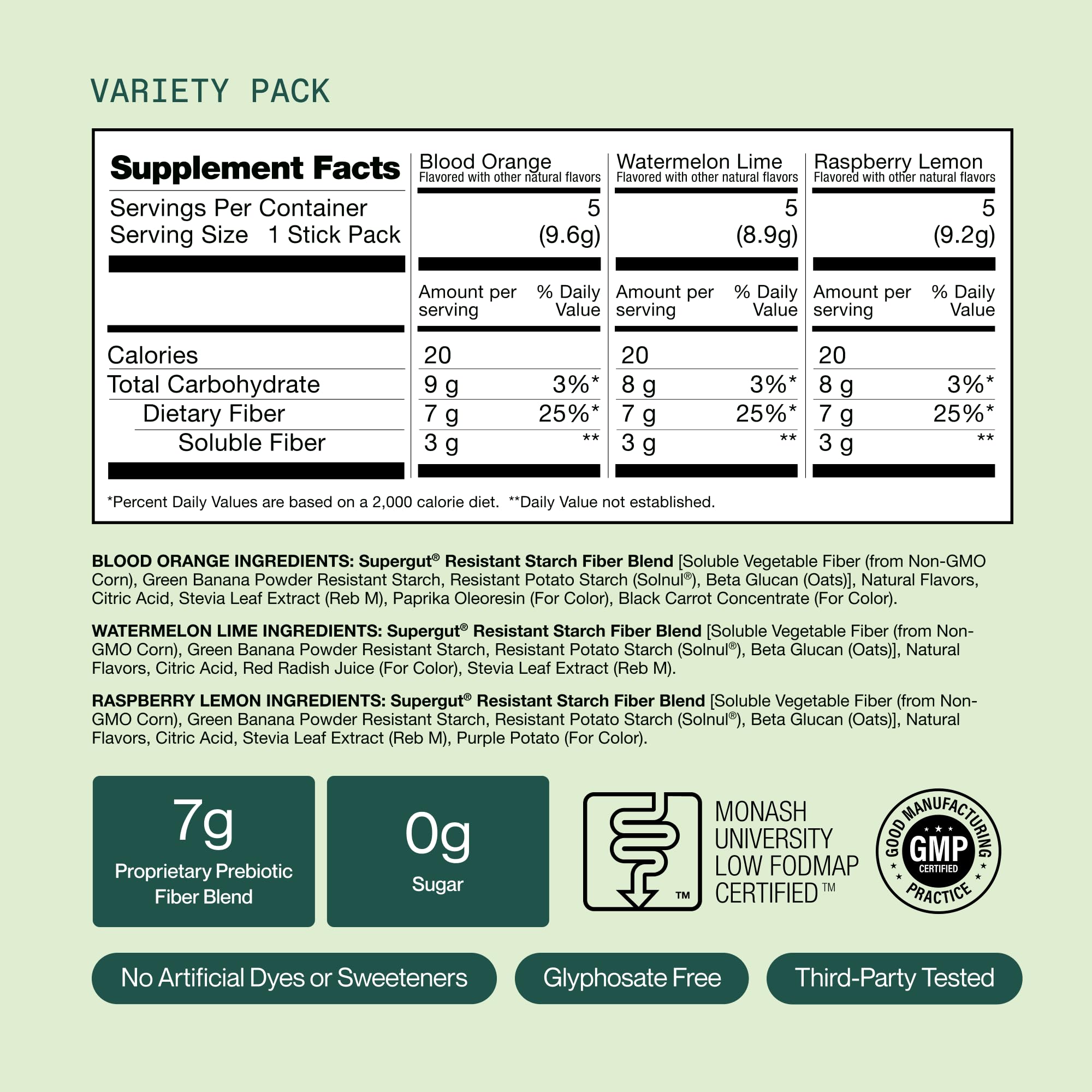 Supergut Flavored GLP-1 support ingredients list