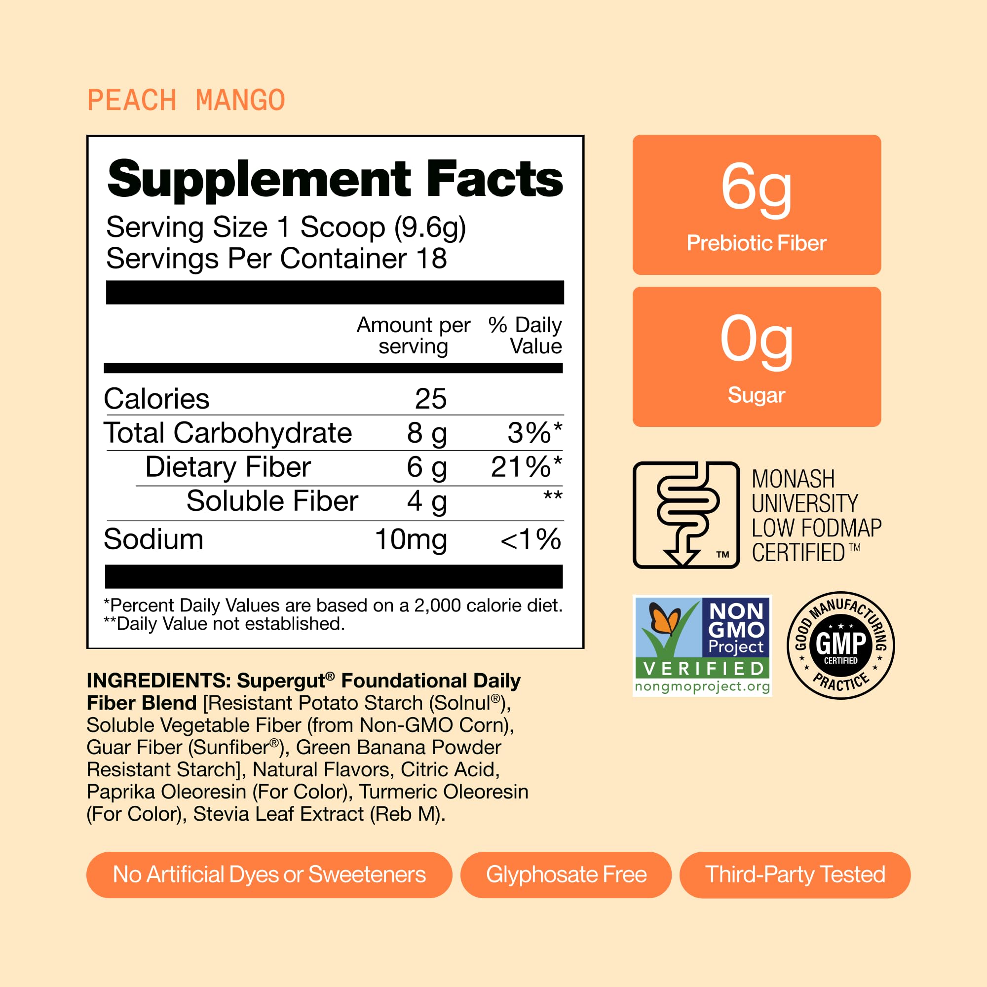 Supergut Foundational Daily Fiber Powder Tropical Peach Mango in a bowl