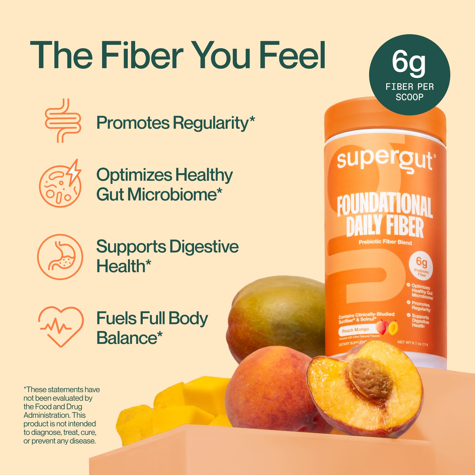 Supergut Foundational Daily Fiber Powder Tropical Peach Mango packaging