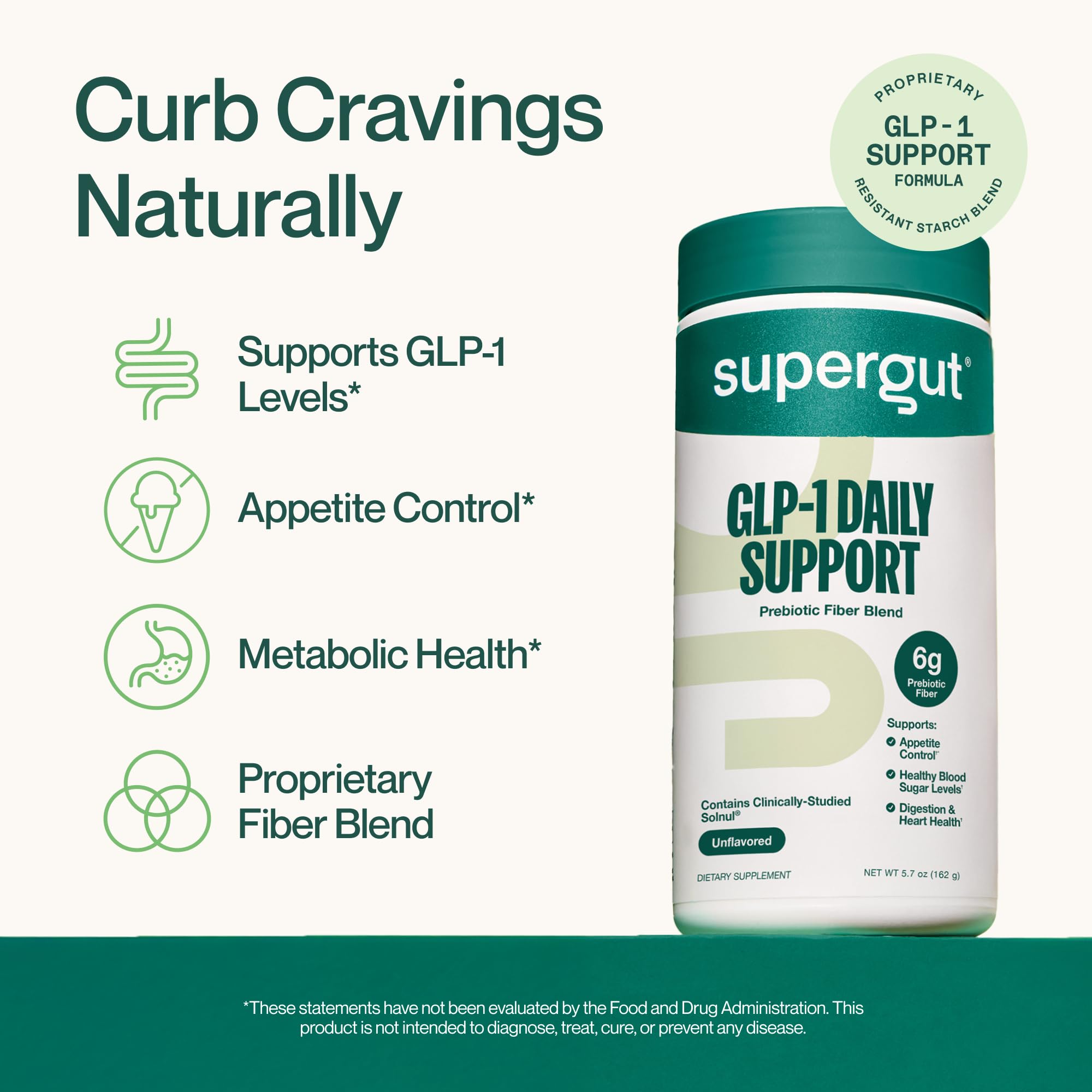 Supergut Prebiotic Fiber Supplement side view with nutritional information