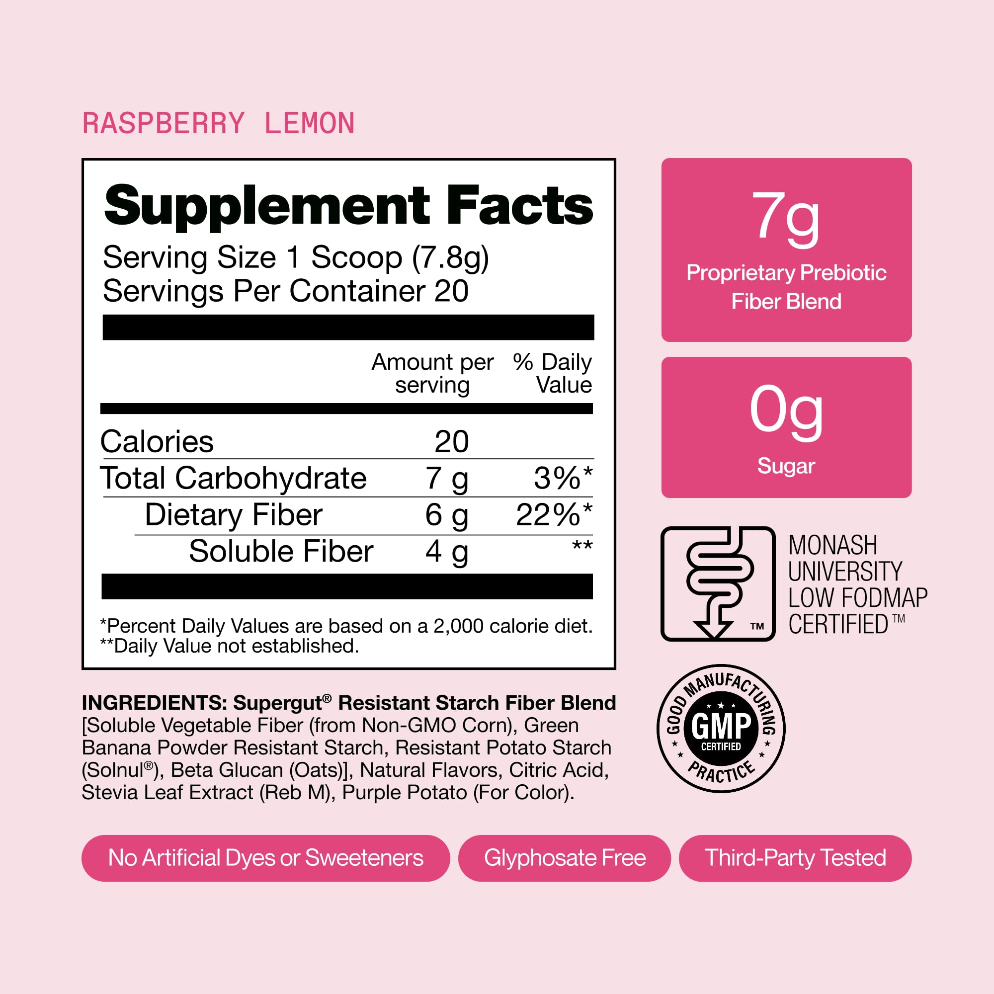 Supergut Raspberry Lemon GLP-1 support nutritional information