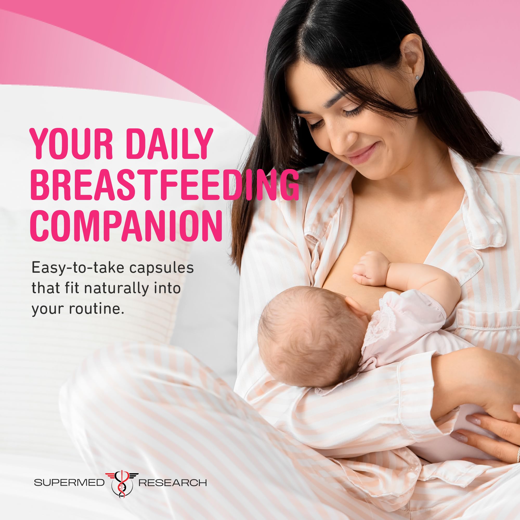 Supermed Research Breast Milk Supply Support Capsules on a wooden table