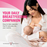 Supermed Research Breast Milk Supply Support Capsules on a wooden table