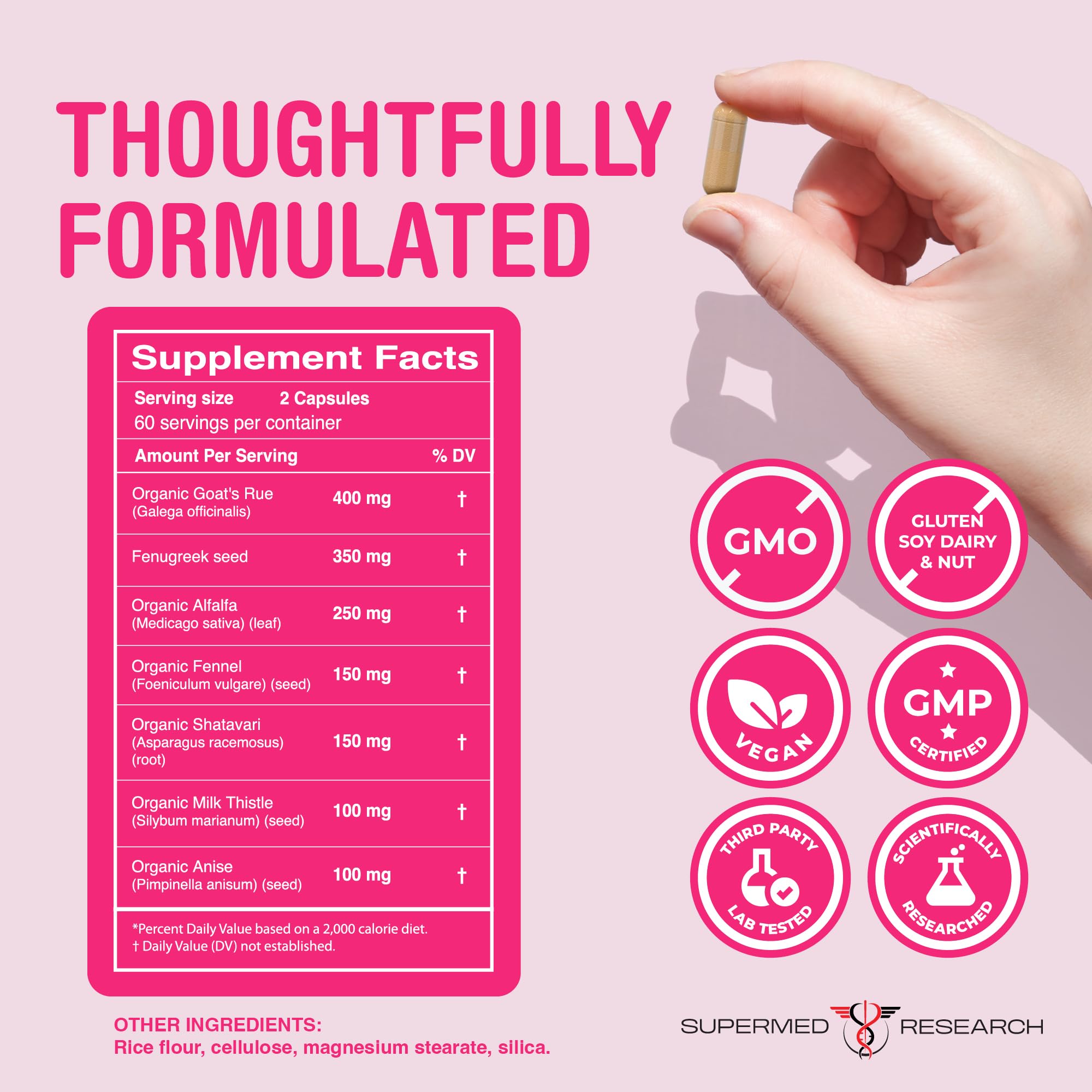 Supermed Research Breast Milk Supply Support Capsules side view