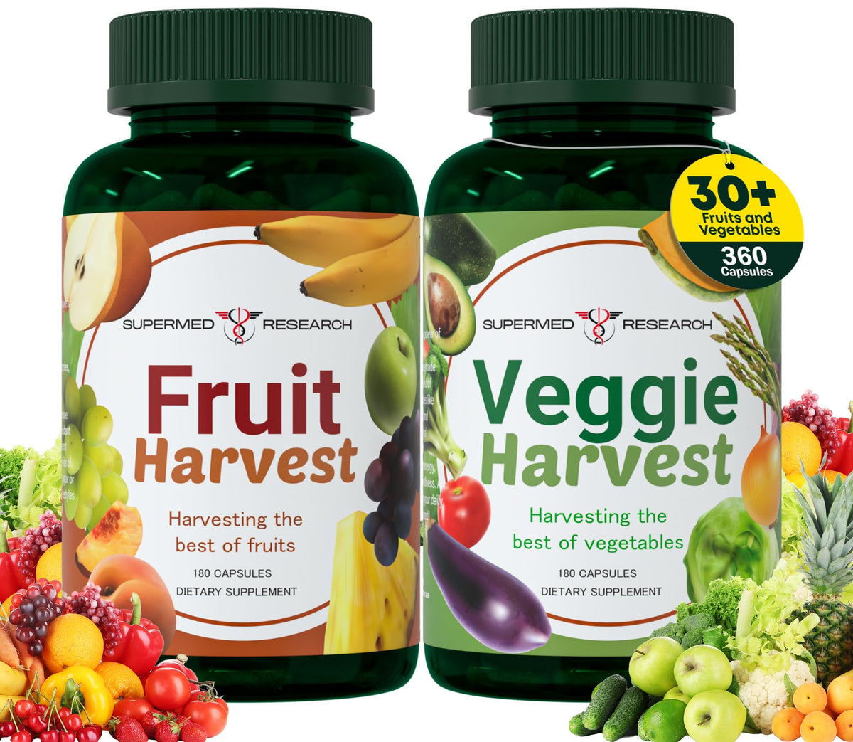 Supermed Research Veggie Harvest supplement bottle front view