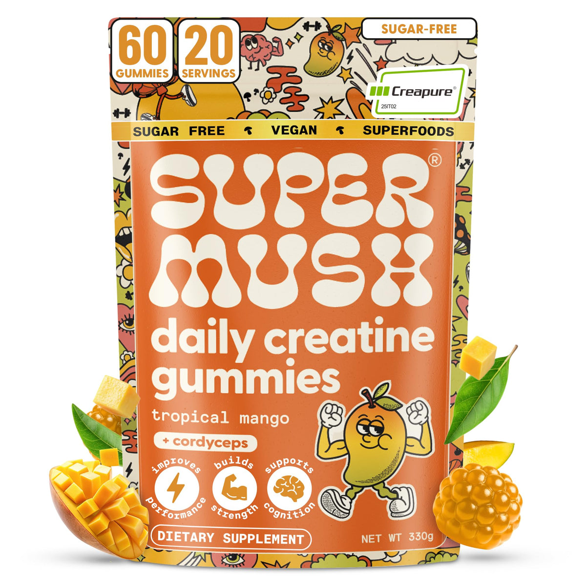 SuperMush Daily Creatine Gummies front view packaging
