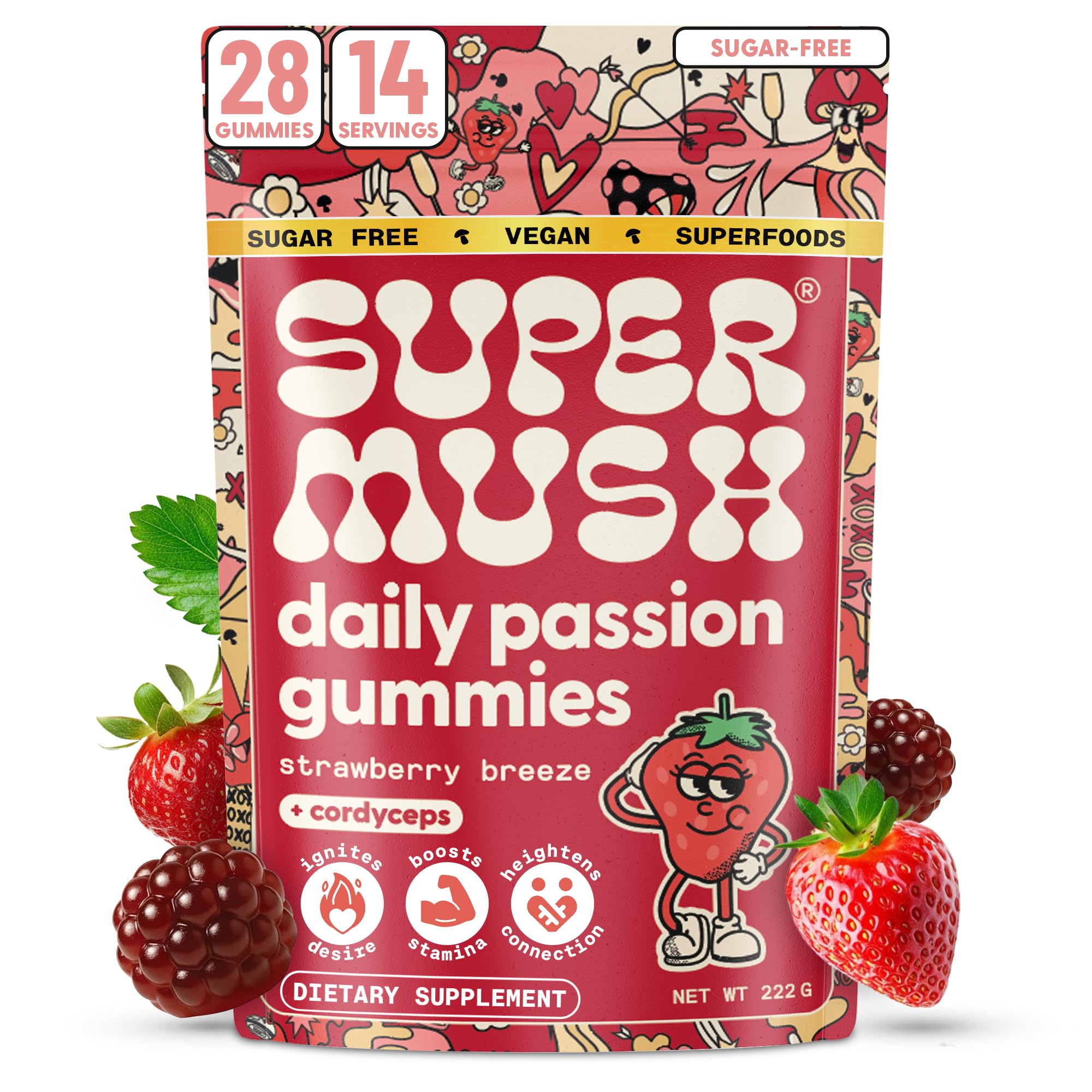SuperMush Daily Passion Gummies front view with packaging