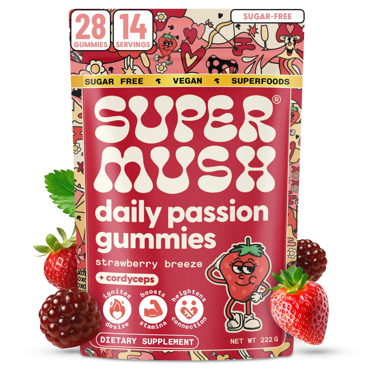 SuperMush Daily Passion Gummies front view with packaging