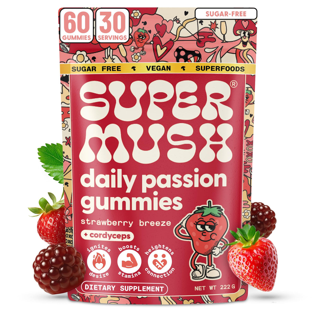 SuperMush Daily Passion Gummies front view with packaging
