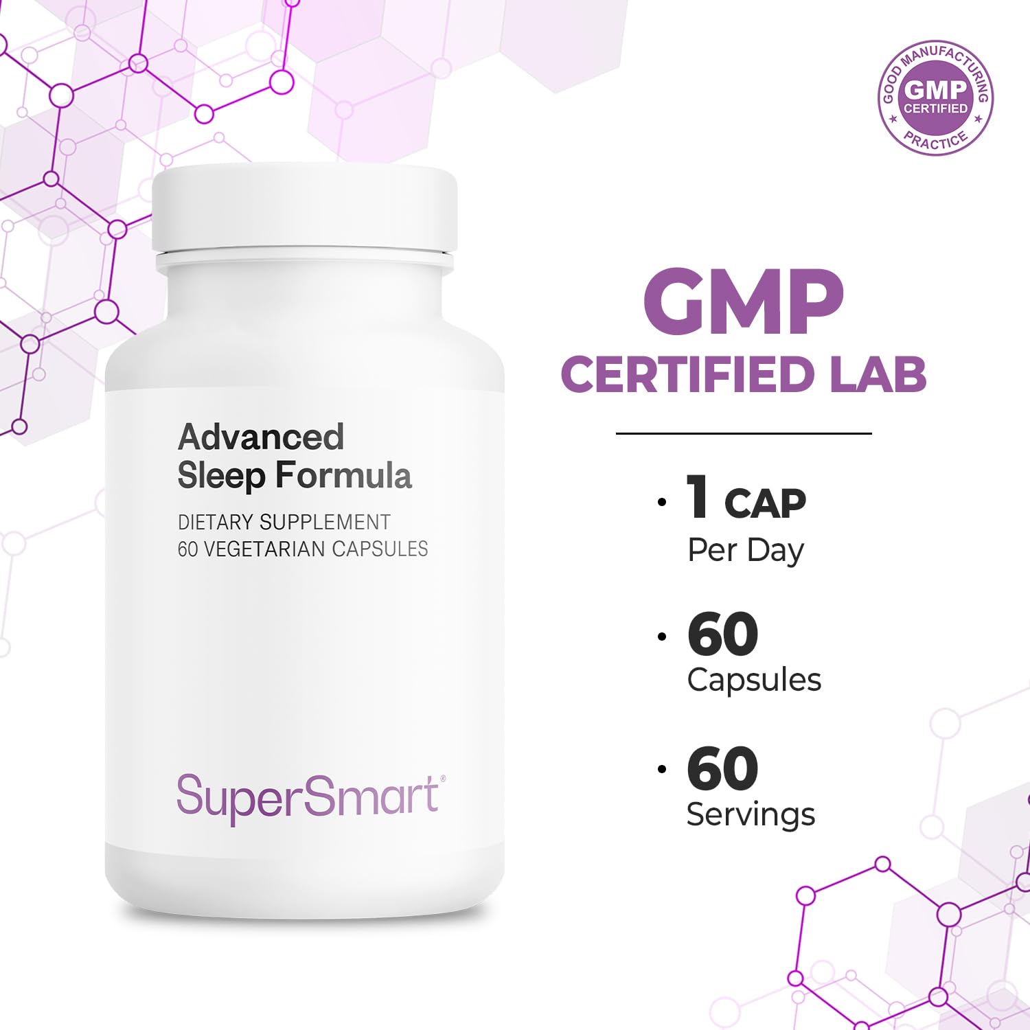 Supersmart Advanced Sleep Formula capsules with a measuring spoon