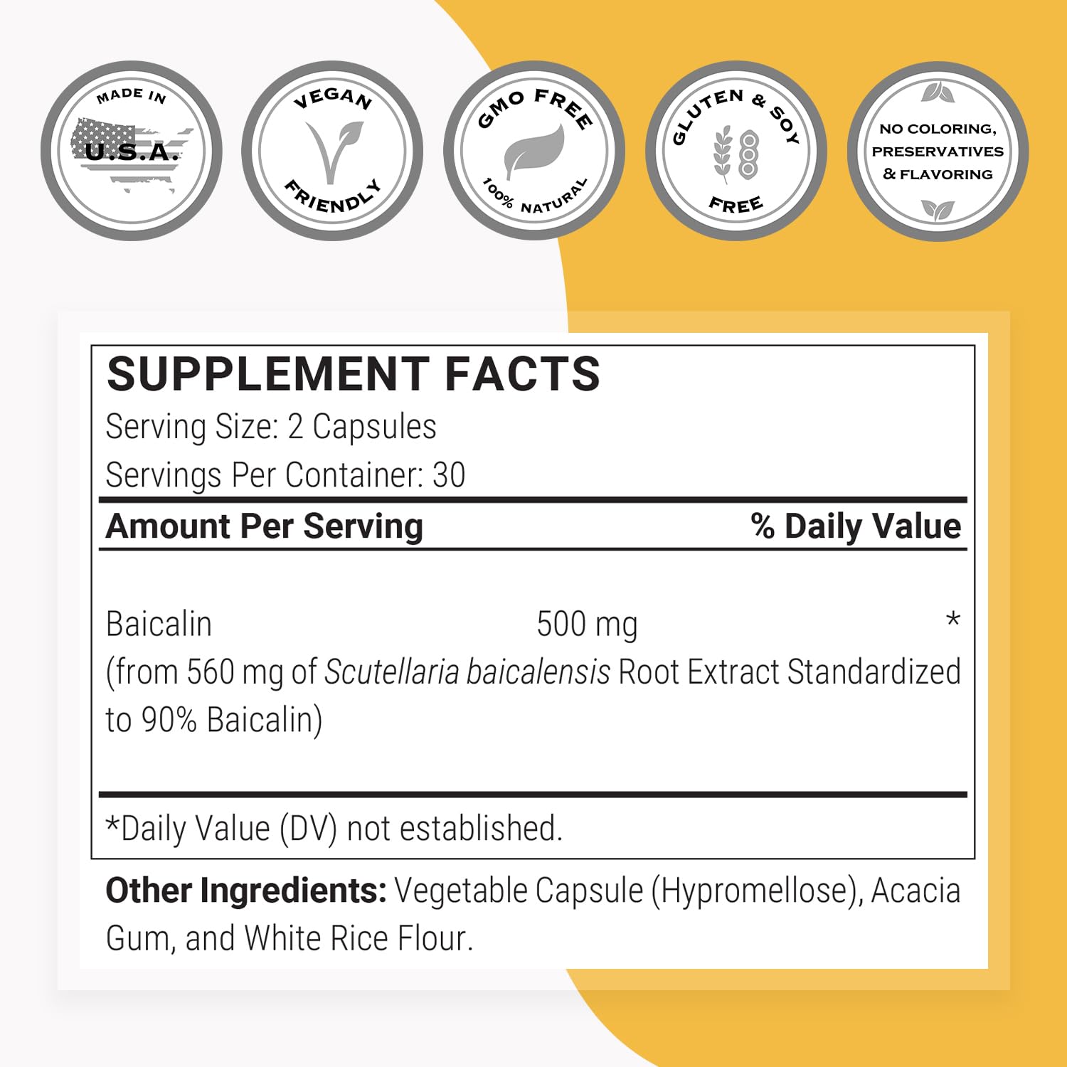 Supersmart Baicalin Supplement 90% Strength 120 Capsules back view
