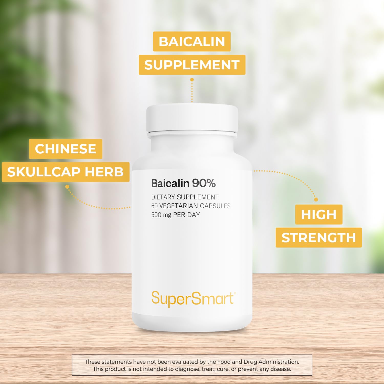 Supersmart Baicalin Supplement 90% Strength 120 Capsules side view