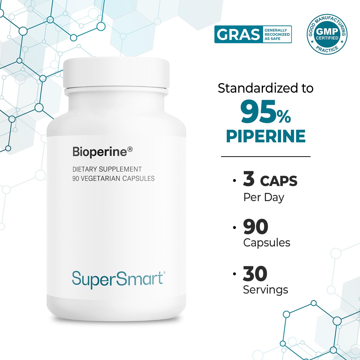 Supersmart Curcumin with Bioperine capsules on a wooden table