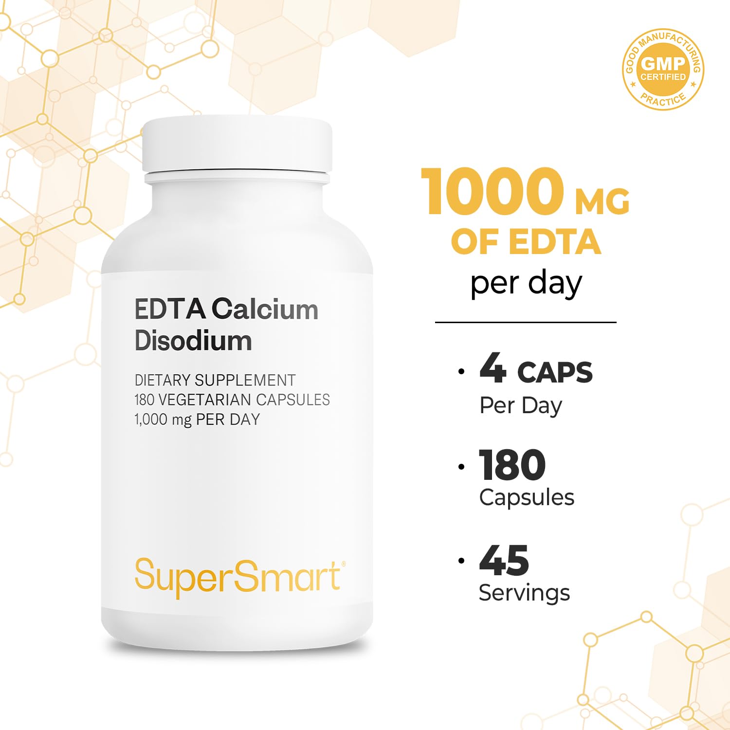 Supersmart EDTA Supplement 150g capsules on a wooden table