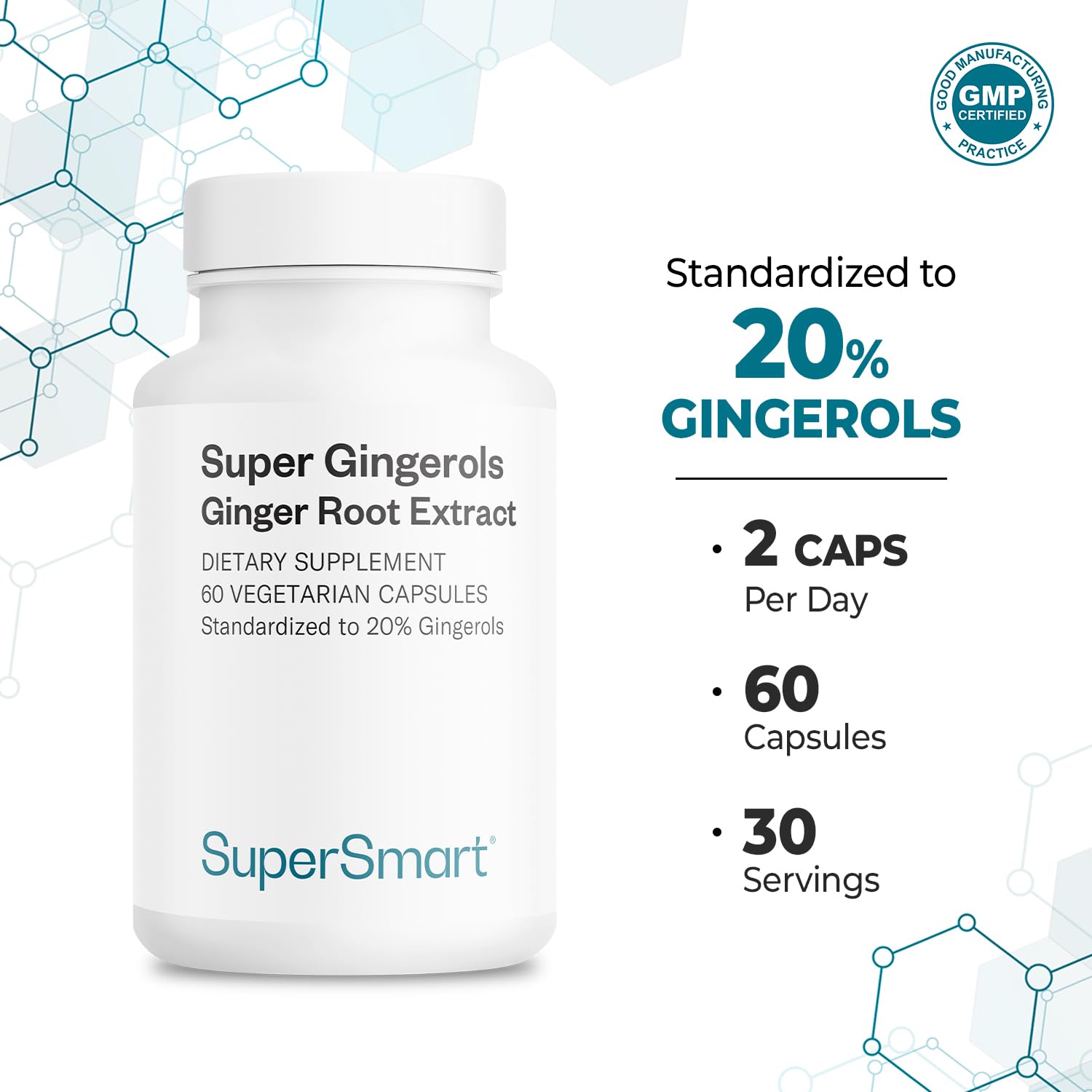 Supersmart Ginger Supplement Capsules close-up of capsules