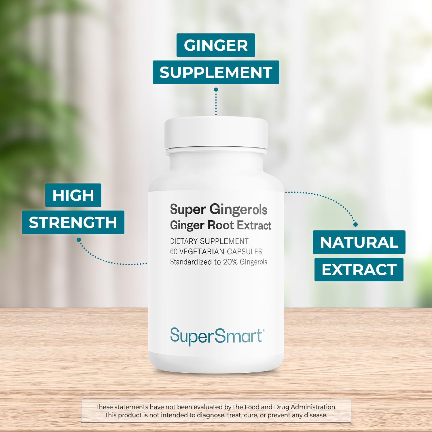 Supersmart Ginger Supplement Capsules side view showing dosage