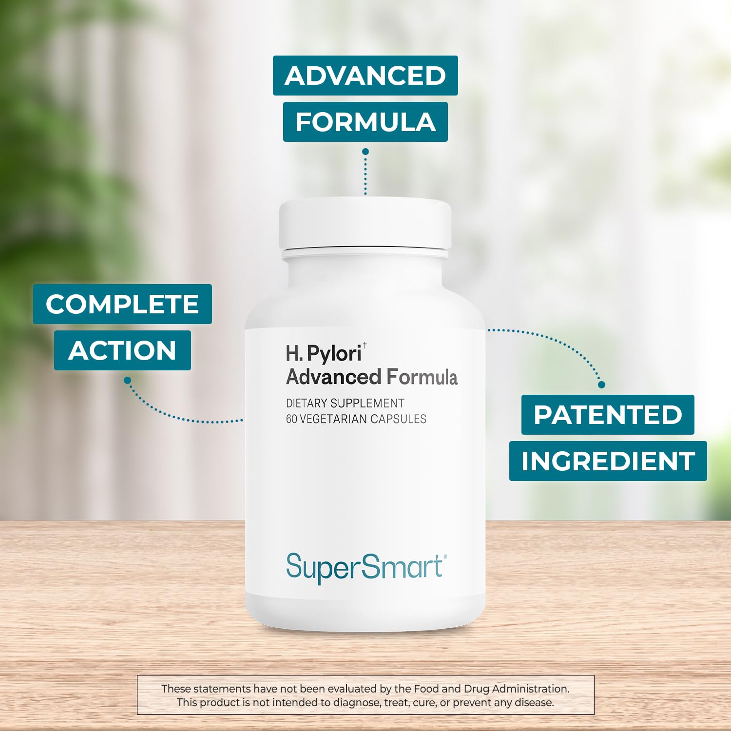 Supersmart H Pylori Advanced Formula Probiotic Supplement bottle side view