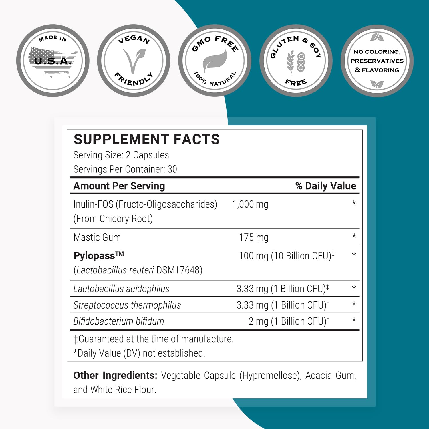 Supersmart H Pylori Advanced Formula Probiotic Supplement capsules on a table