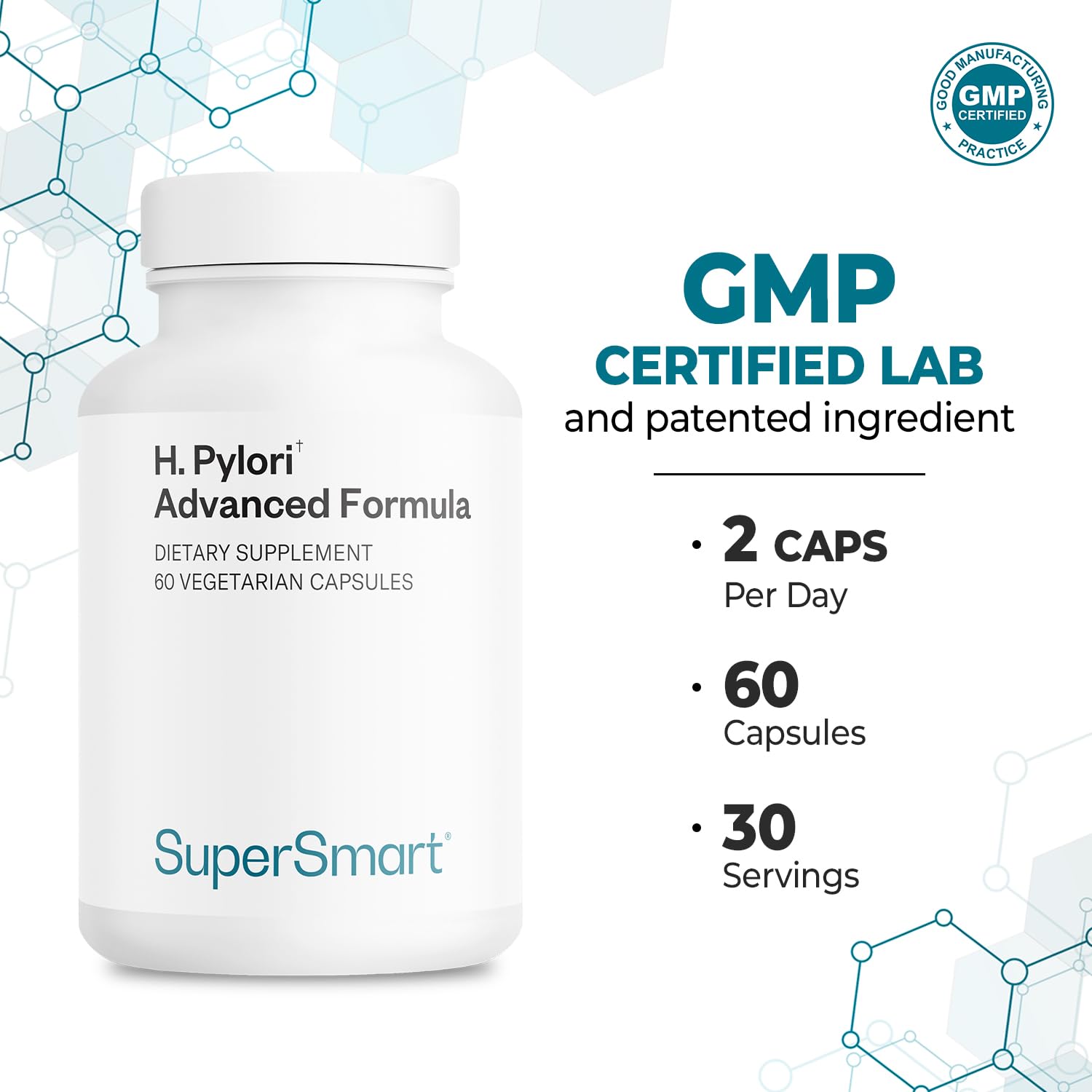 Supersmart H Pylori Advanced Formula Probiotic Supplement ingredients list
