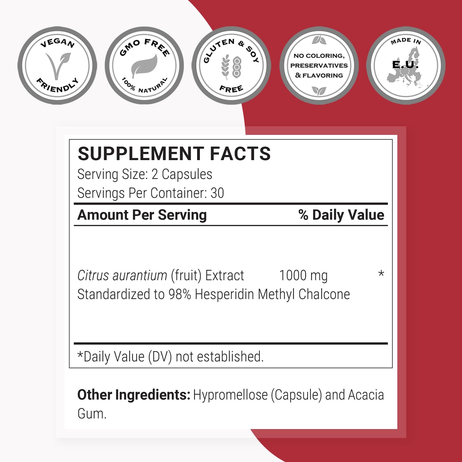 Supersmart Hesperidin Methyl Chalcone capsules in a clear bottle
