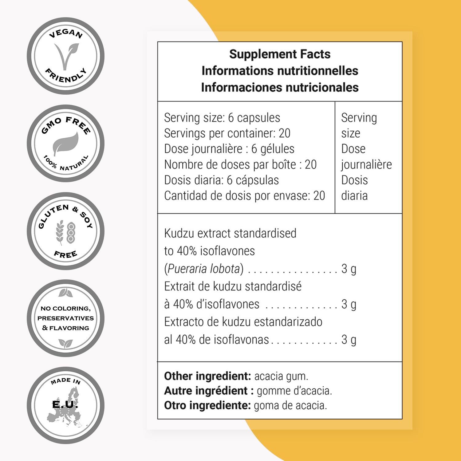 Supersmart Kudzu Supplement 500mg 40% Isoflavones capsule close-up