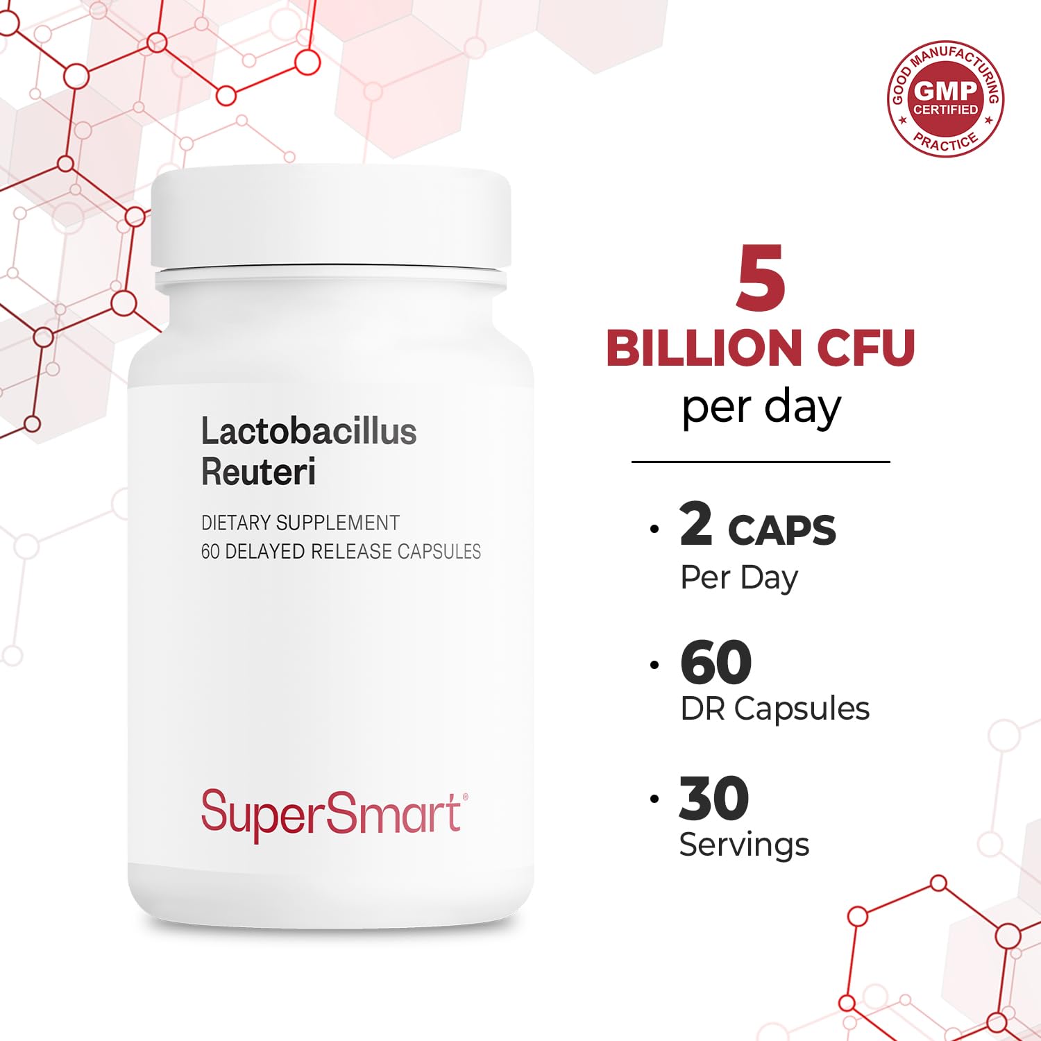 Supersmart Lactobacillus Reuteri Probiotic Supplement capsules close-up