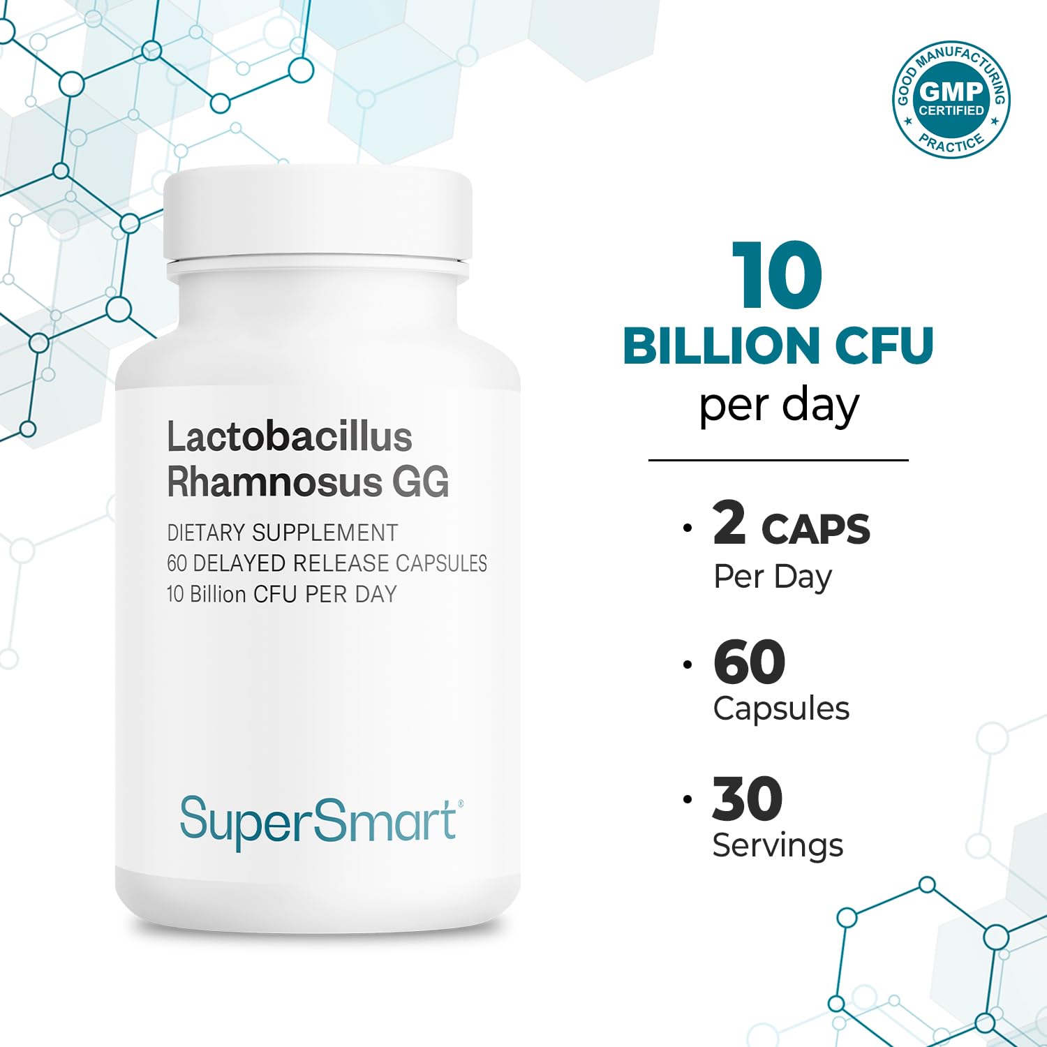 Supersmart Lactobacillus Rhamnosus GG Probiotic 100mg capsule close-up