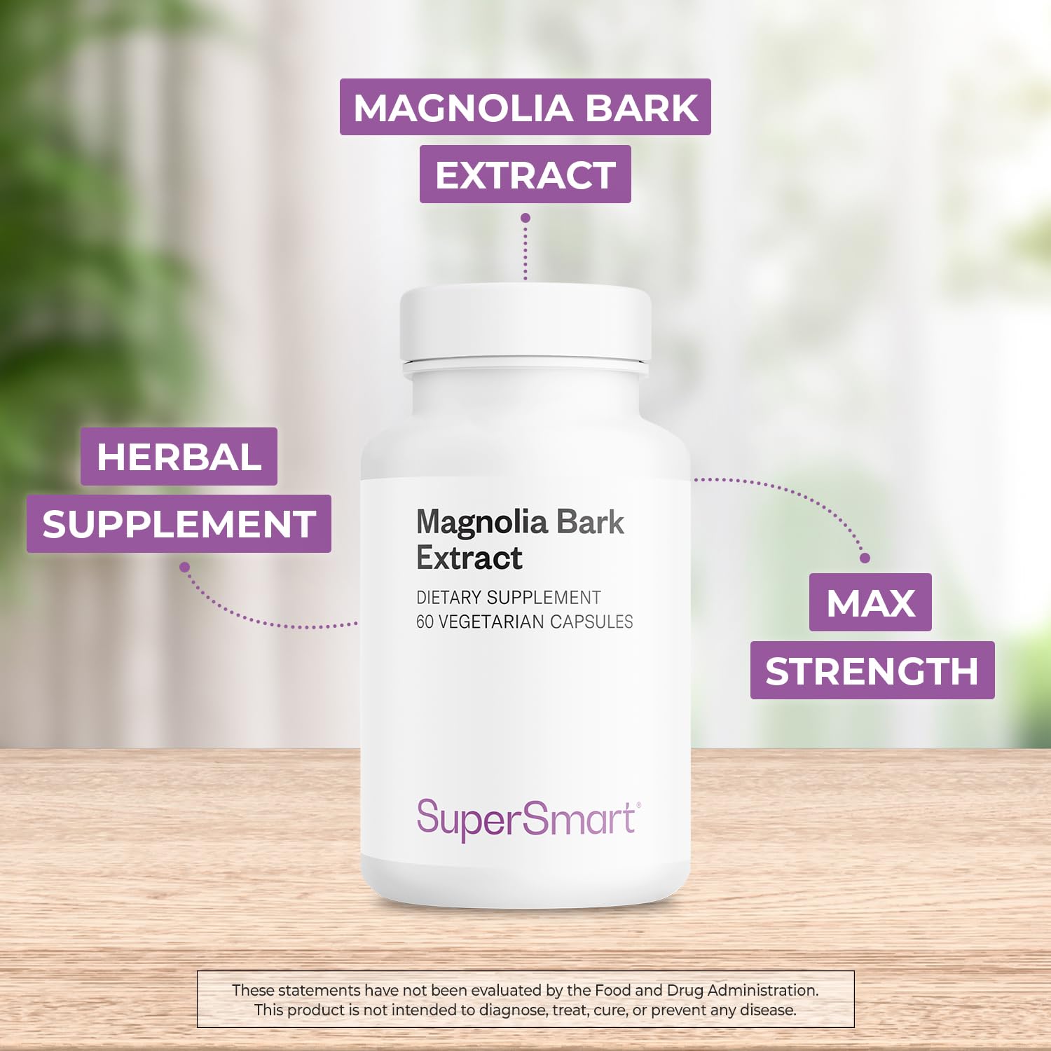 Supersmart Magnolia Bark Capsules 150mg side view showing capsule count