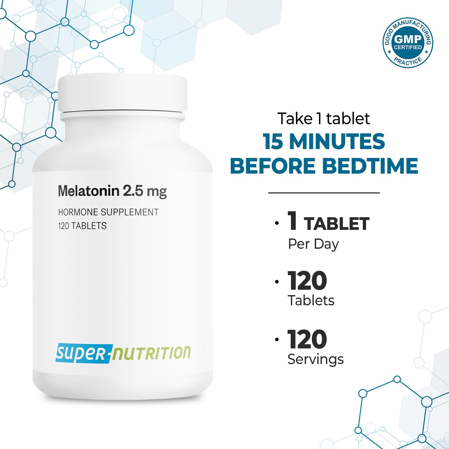 Supersmart Melatonin 2.5mg tablets with mint leaves