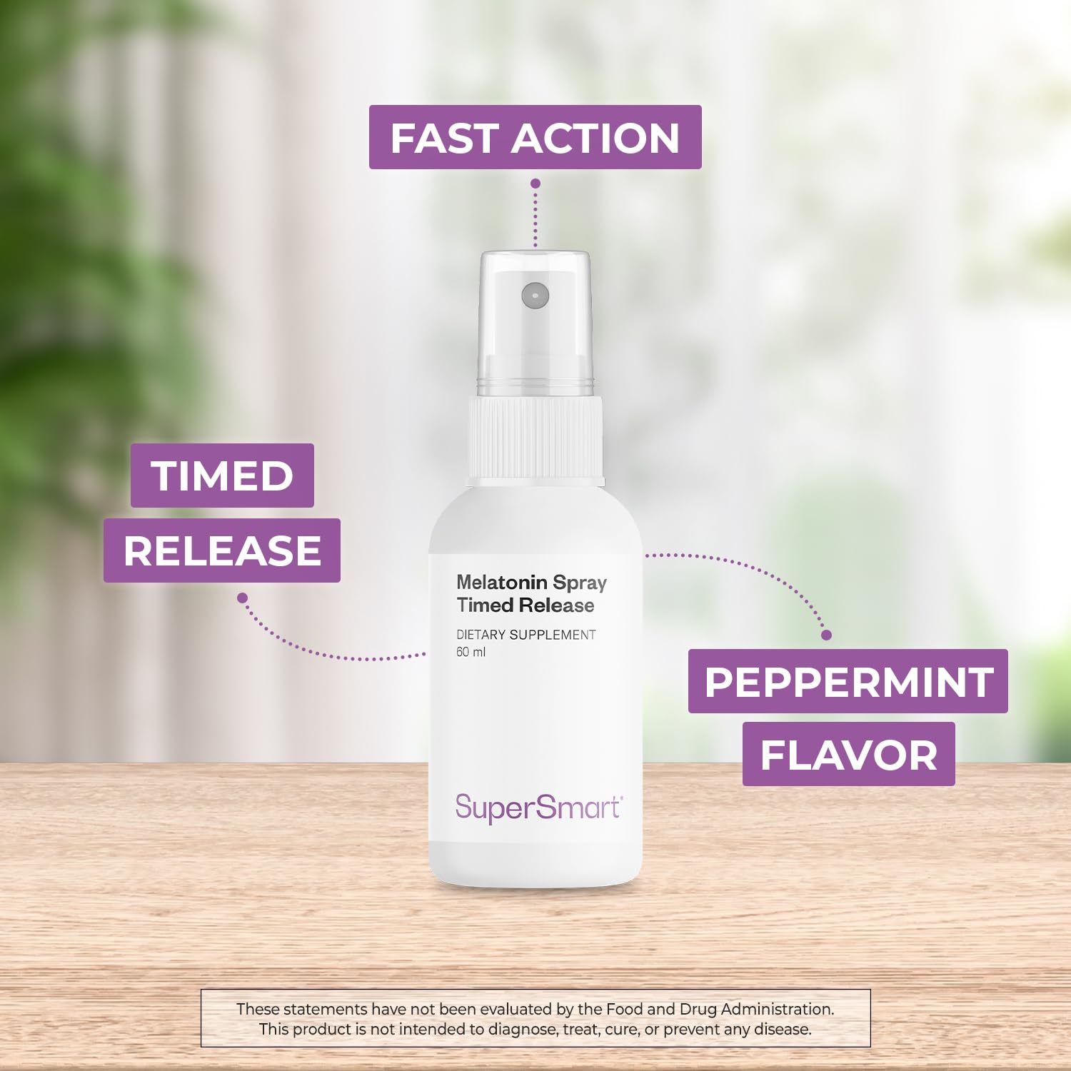 Supersmart Melatonin Spray 1mg Natural Peppermint Flavor side view