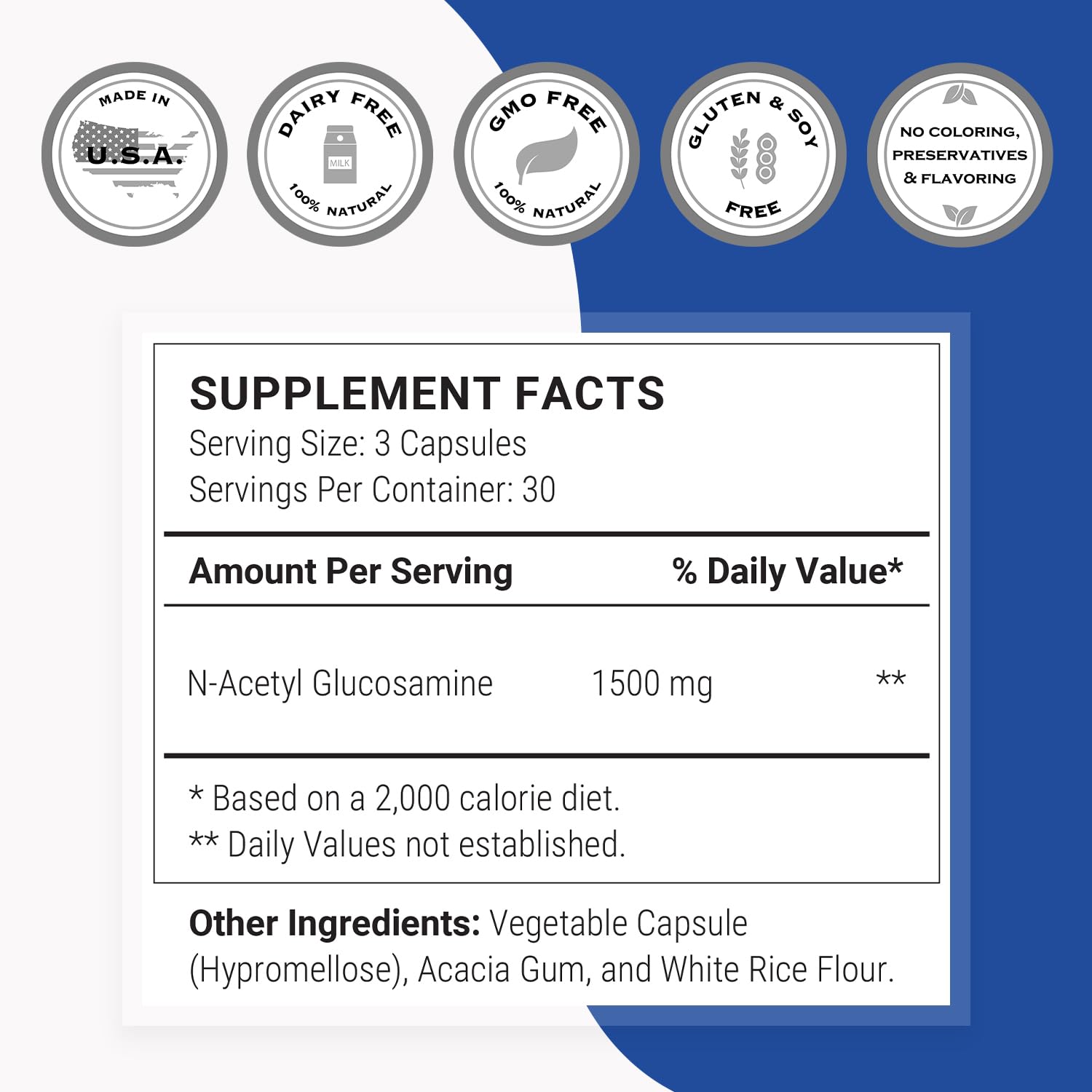 Supersmart N-Acetyl Glucosamine 1500mg capsules with packaging