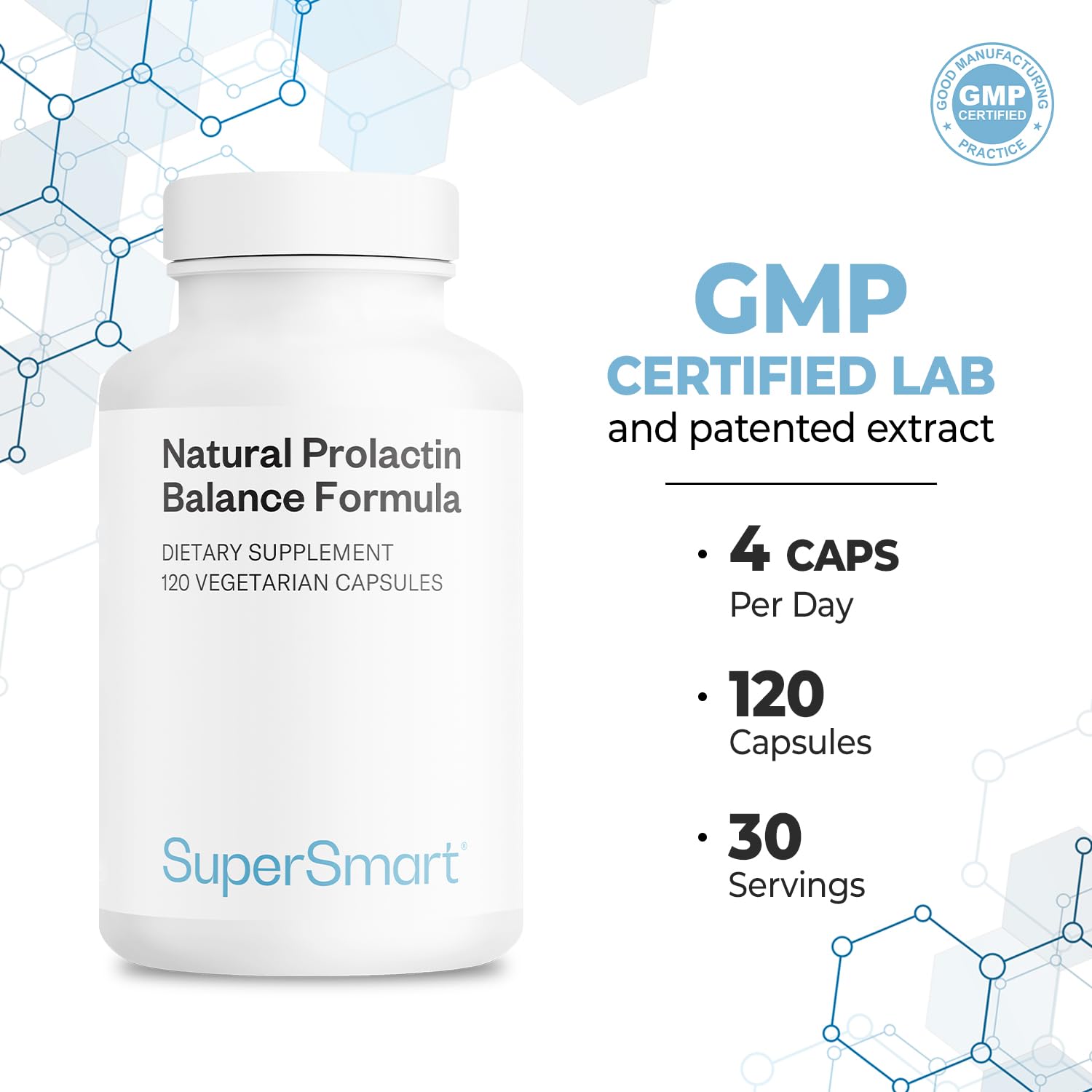 Supersmart Natural Anti Prolactin Support 120 Capsules opened bottle
