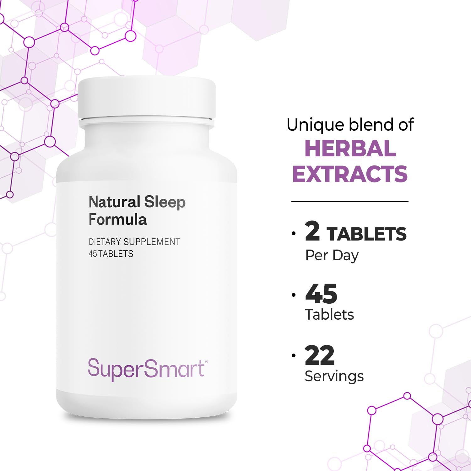 Supersmart Natural Sleep Formula bottle with tablets
