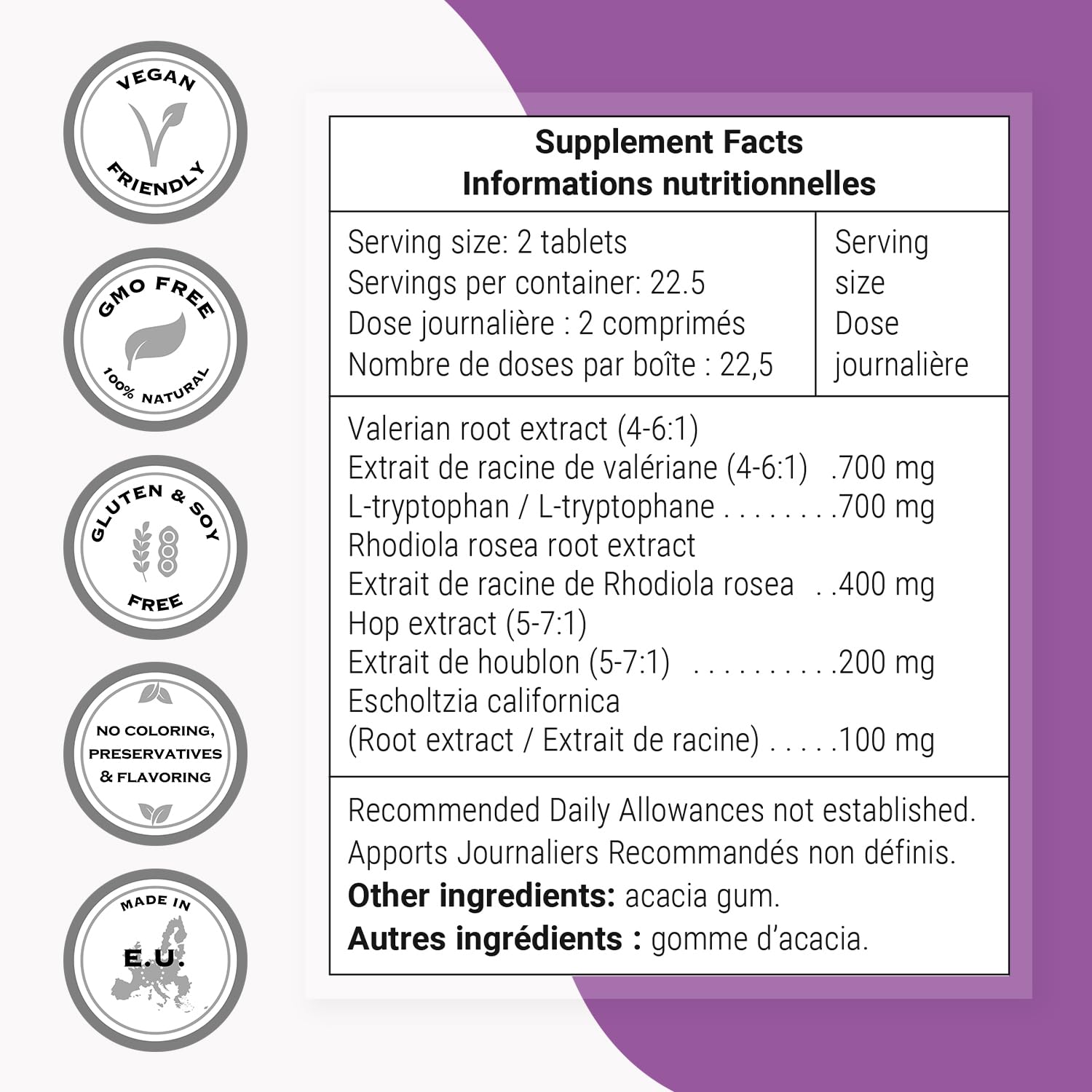 Supersmart Natural Sleep Formula ingredients list